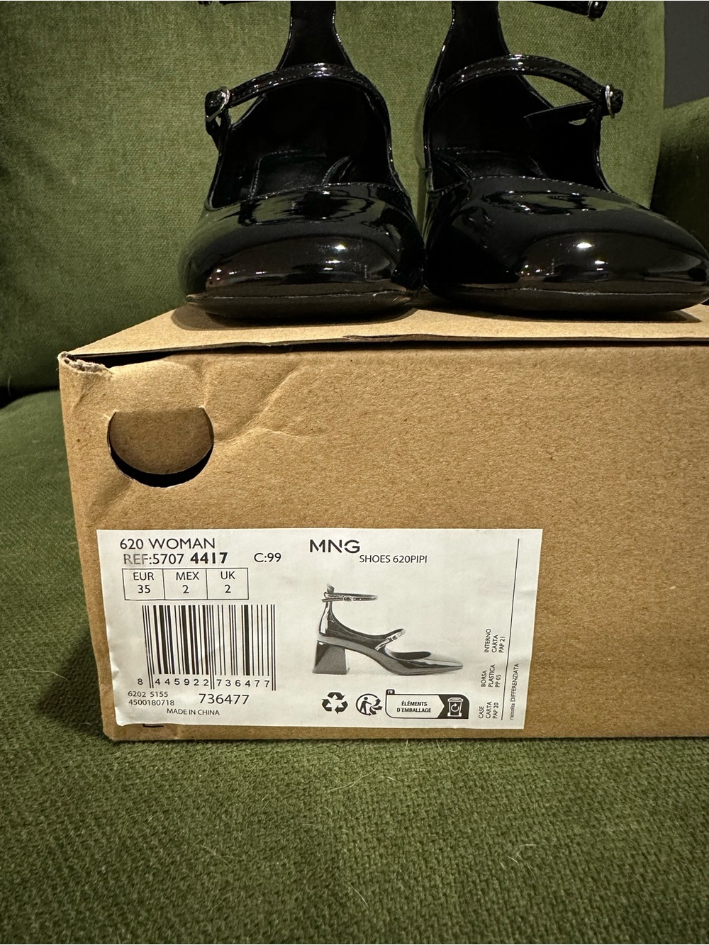 Mango Patent Leather Black Mary Jane Block Heel Pumps - Picture 3 of 5